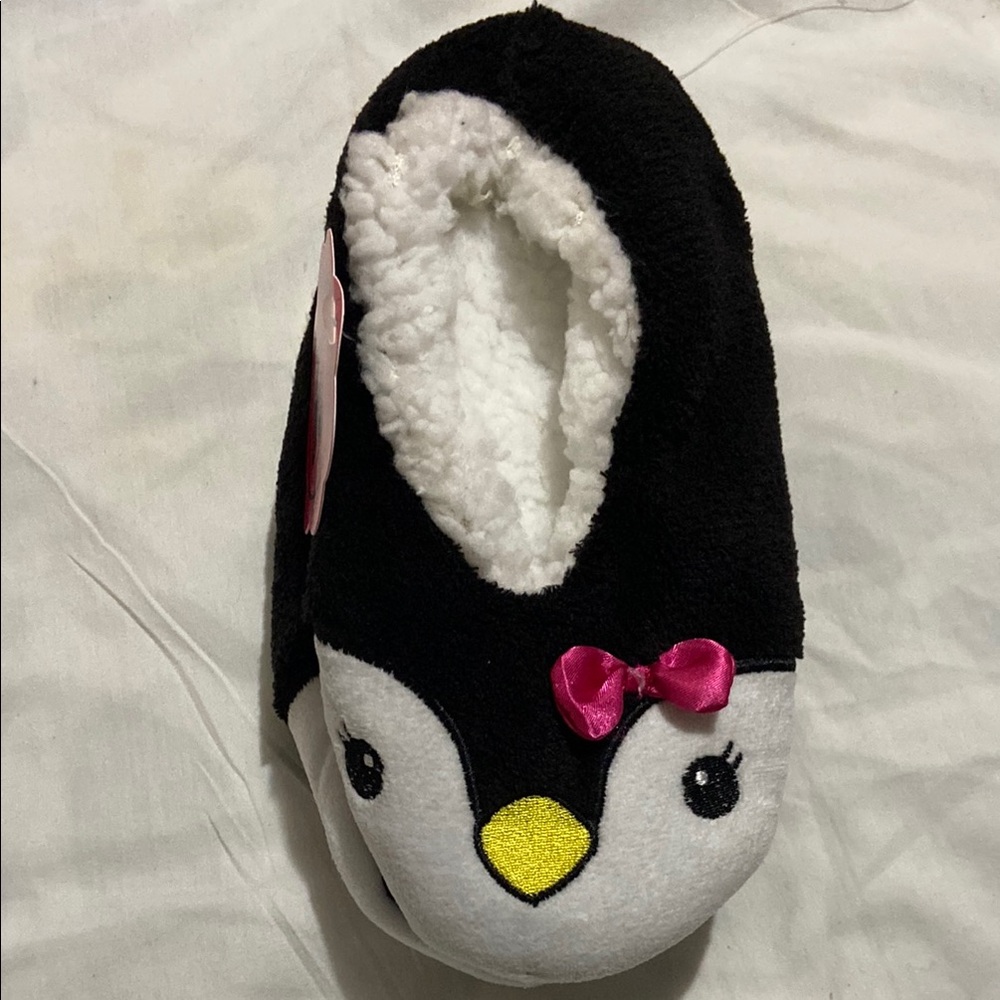 Total Girl Black and White Penguin Slippers